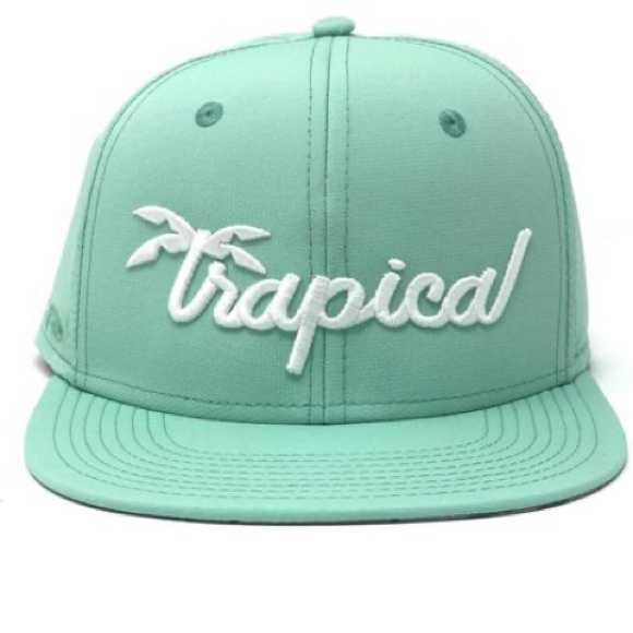 TRAPICAL Embroidered White Seafoam Mint Hat Cap - Picture 1 of 2